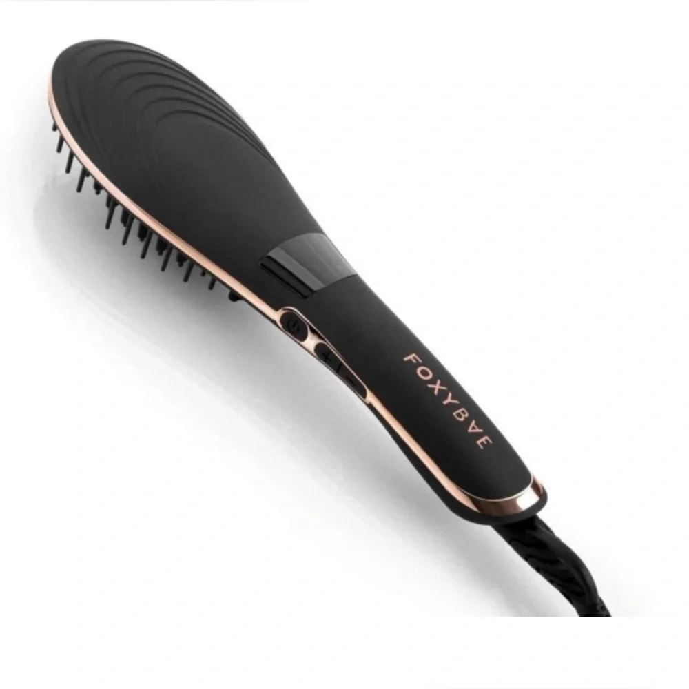 Foxybae Hair Straightening Brush Rose Gold Ceramic Tourmaline Pink Straightener